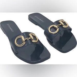 Women’s Jeffrey Campbell Annia Horsebit Jelly Sandals Black with Gold Hardware